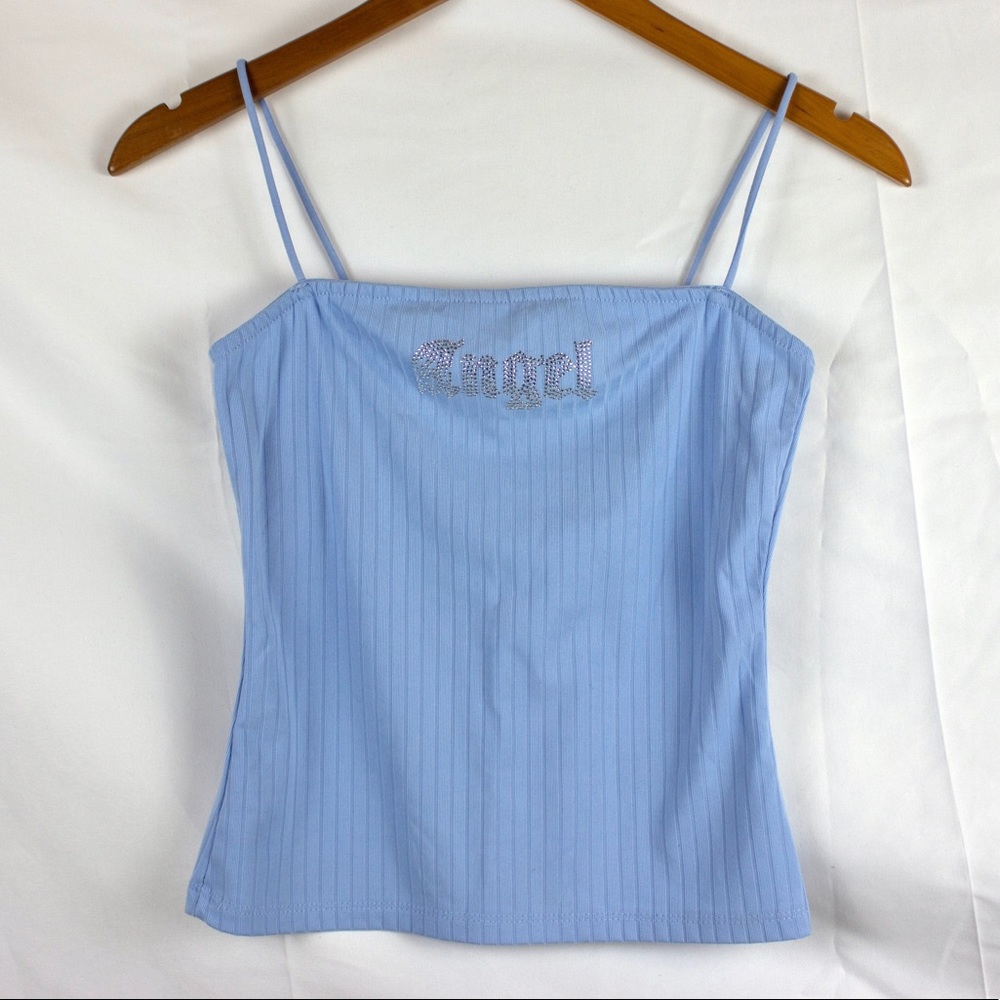Rue21 Rhinestone Angel Spaghetti Strap Shirt Light Blue Size Medium